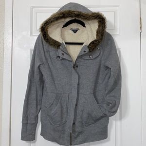 ‼️SOLD‼️ROXY | Jacket Hoodie | Gray Hooded Fur Trim